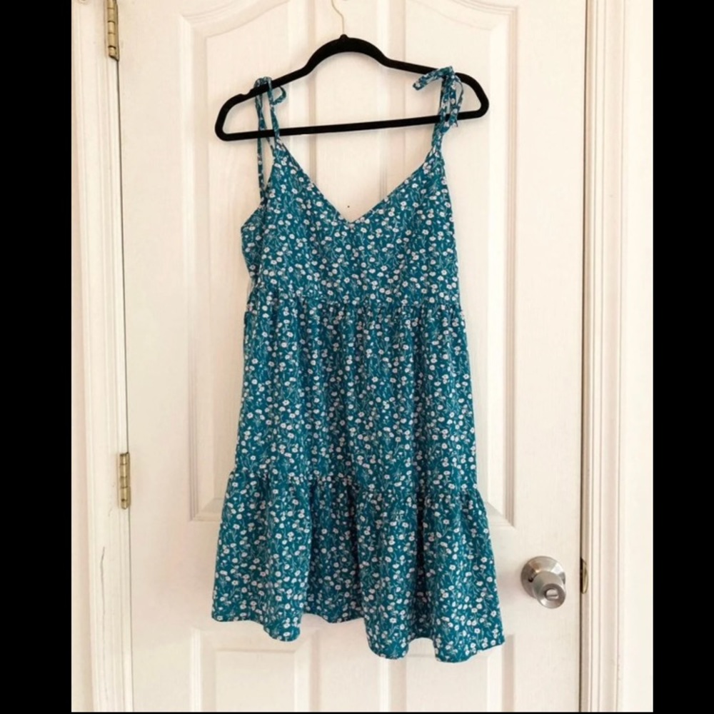 Green Floral Summer Dress Tie Straps